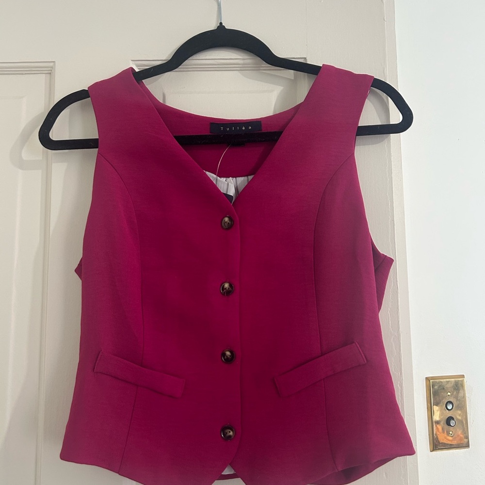 Pink Sleeveless Vest Top with Button Details